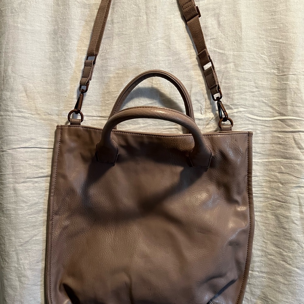 Matt & Nat Vegan Recycled Pale Mauve/Tan Messenger Bag with Adjustable Strap